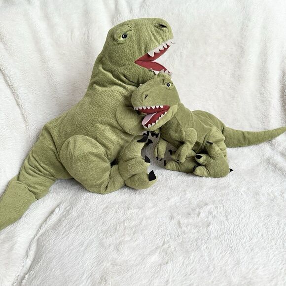 IKEA Plush Dinosaur Jattelik Tyrannosaurus T Rex Green Lot Of 2 Big Small Size - Picture 1 of 5